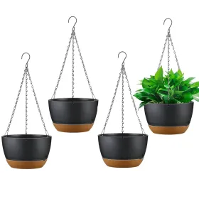 4Pcs Hanging Planter With 9.64In Diameter Drainage Holes Removable Self-Watering Tray Plastic Hanging Flower Plant Pots For Indoor Outdoor Herb I