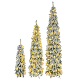 No Provide Self Pick-up.8FT, 6FT, 4FT Pre-Lit Pencil Christmas Trees, 3-set Slim Artificial Christmas Tree With Snow Flocking, Xmas Holiday Decor