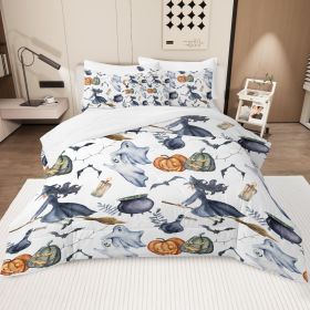 8 Pieces Halloween Comforter Set, Witch Pattern Bed In A Bag Bedding With Comforter Sheet Sham - 1 Comforter, 2 Pillow Shams, 1 Flat Sheet, 1 Fit