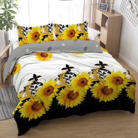 3 Pieces Black And White Background Sunflower Duvet Cover Set Yellow Flower Polyester Bedding Set For Adults Bedroom Decor Twin Full Queen King S