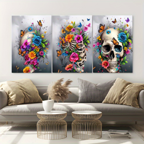 3 Pieces Skull Art Canvas Painting - Framed Contemporary Abstract Minimalist Artwork For Living Room Bedroom Bathroom--Selling On Temu Is Prohibi