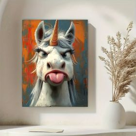 1 Piece Canvas Painting With Wooden Frame, Ready To Hang, Whimsical Unicorn Canvas Art Print - Framed Cartoon Wall Decor For Living Room, Bedroom