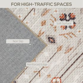 Machine Washable Area Rug 4x6, Non-Slip Boho Flannel Print Floor Carpet For Living Room, Bedroom, Dining Room, Brown