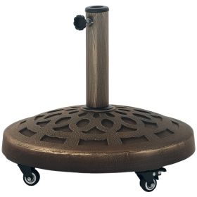 Round Patio Umbrella Base With Wheels, 46 Lbs Resin Umbrella Stand Base, Heavy Duty Patio Umbrella Holder For 1.31.51.9 Umbrella Poles For Outdoo