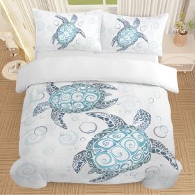 Sea Turtle Bedding Aqua Teal Blue Duvet Cover Sets Beach Turtle Bed Sets Ocean 3 Piece Turtle Themed Comforter Cover With 2 Pillowcases Twin Full
