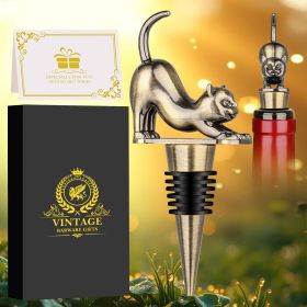 Elegant Upturned Cat Shaped Red Wine Stopper Set With Metallic Luster Bottle Stopper Gift Box, High-end Accessories For Wine Enthusiasts, A Must-