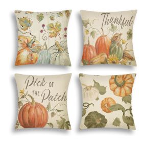 4Pcs Thanksgiving Fall Throw Pillows Cushion Case 18x18in Set Of 4 Pumpkin Watercolor Farmhouse Pillowcase For Thanksgiving Day Harvest Festival