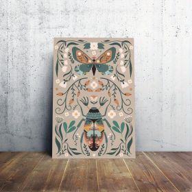 1pcs Modern Classic Wood Frame Canvas Wall Decor With Plant Flower & Butterfly Print, Girls Bedroom Wrap Canvas Painting, Animal Nature Digital A