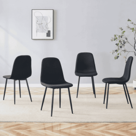 Luxury Simple Chair - Set Of 4 BLACK Linen-Cotton Material High Resilience Dining Chair With Metal Black Leg.Integral Metal Leg Architecture,Suit