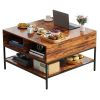 Flip-Top Coffee Table with Storage - Dark Walnut & Black Metal - 31.5" Lift-Top Design w/Hidden Compartment - Easy Assembly Living Room Table
