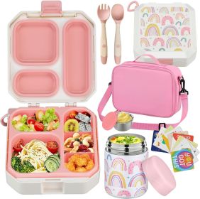 Bento Lunch Box for Kids with 12oz Soup Thermo Leak-Proof Lunch Food Container with 5 Compartment Thermo Hot Food Jar and Insulated Lunch Bag for Kid