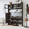 [VIDEO provided] ON-TREND Multifunctional Tipping Bucket Shoe Cabinet with Storage Shelf & 6 Flip Drawers, Large Hall Tree with Tempered Glass Doors