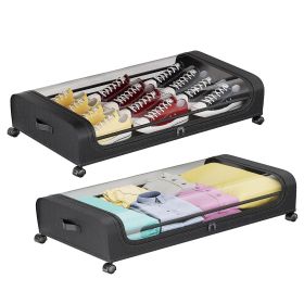 2Packs Under Bed Storage Containers Rolling Clothing Organizer 42L/11Gal Under Bed Drawers with Clear Lid 360Â° Lockable Rolling Wheels Strap Handles