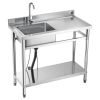 VEVOR Stainless Steel Utility Sink, Free Standing Single Bowl Commercial Kitchen Sink with Faucet, 39.4 x 19.7 x 37 in