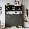 [VIDEO provided] ON-TREND Multifunctional Tipping Bucket Shoe Cabinet with Storage Shelf & 6 Flip Drawers, Large Hall Tree with Tempered Glass Doors