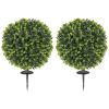 2 Pack 1.3ft Artificial Ball Boxwood Topiary with Ground Stake, UV Resistant Faux Greenery for Indoor Outdoor