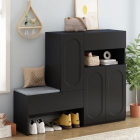 ON-TREND Elegant 2-in-1 Shoe Cabinets with Soft Cushion, Modern Storage Bench with Arched Doors & Rebound Devices
