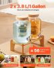 VEVOR Beverage Dispenser, 2 Pack 1 Gallon Drink Dispensers for Parties, Glass Juice Dispenser with Wood Stand, Stainless Steel Spigot, Infuser