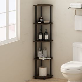 Turn-N-Tube 5 Tier Multipurpose Corner Display Rack Shelving Unit, Dark Brown Grain/Black