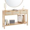 VEVOR Rattan Console Table with 3 Storage Drawers, Rattan Entryway Table with Natural Rattan Sliding Door, Console Sofa Table for Living Room, Study