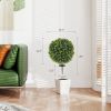2 Pack 1.3ft Artificial Ball Boxwood Topiary with Ground Stake, UV Resistant Faux Greenery for Indoor Outdoor