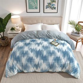 1PC Premium Thickened Plush Blue Camo Comforter Set, Reversible Bohemian Style Gradient Color Quilt With Ultra Soft Faux Rabbit Hair, Luxury Warm